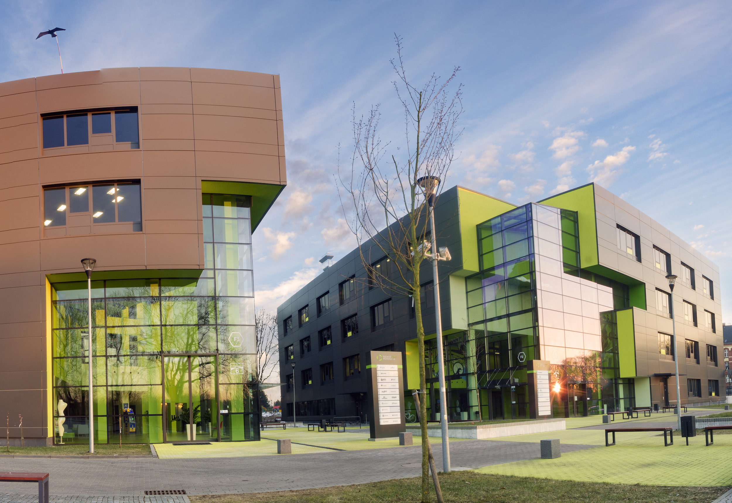 Commercial Property, Modern office building in the evening